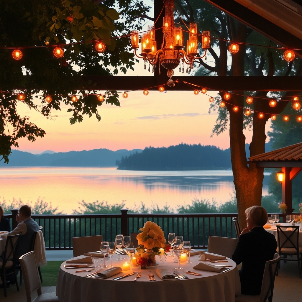 Riverside estate wedding mood art at dusk